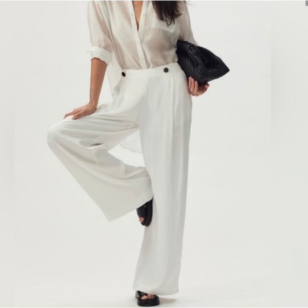 Wide-Leg High-Waist White Pants